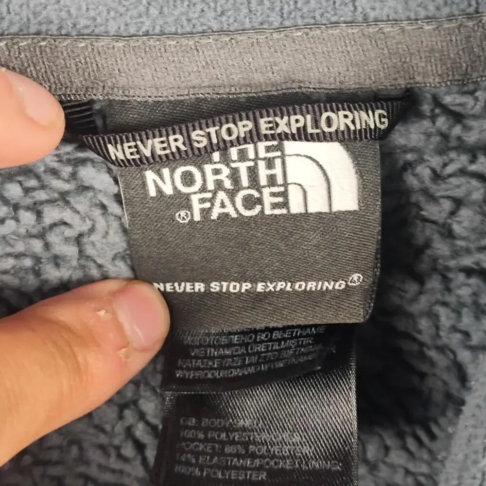 The North Face Jacket Mens XL Gray Fleece Full Zip Chest Pocket Blue Zippers